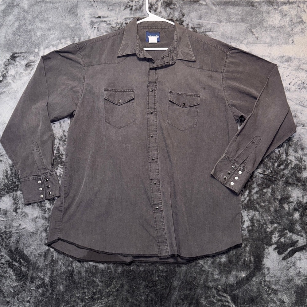 Wrangler Mens Western Pearl Snap Shirt 2XLT Faded Black‎ Long Sleeve 71105BK